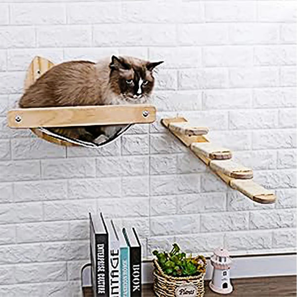Wall Mounted Cat Climbing Set - Hammock and Steps